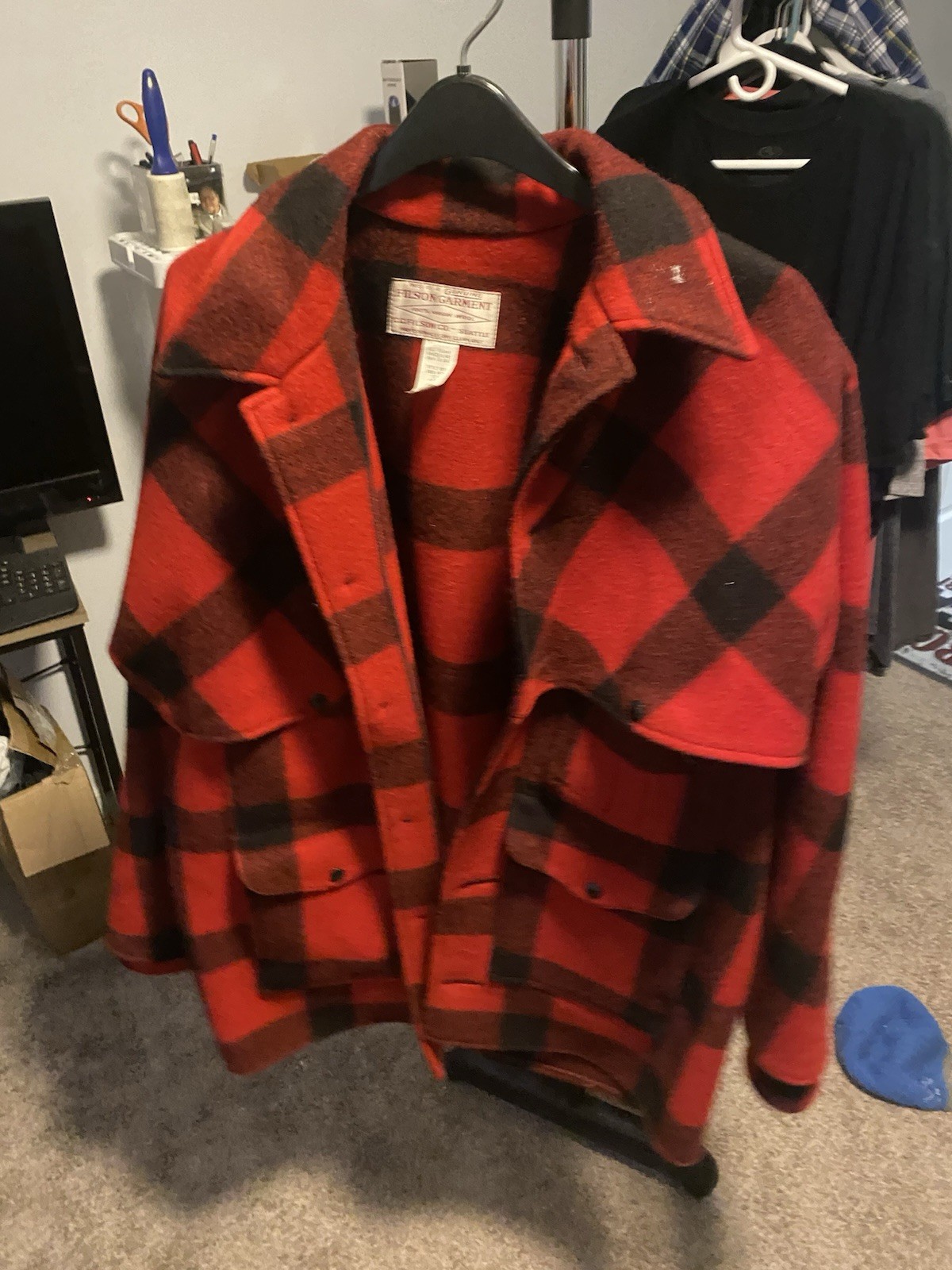 Filson Red Buffalo Plaid Double Mackinaw Wool Cruiser Coat USA Hunting
