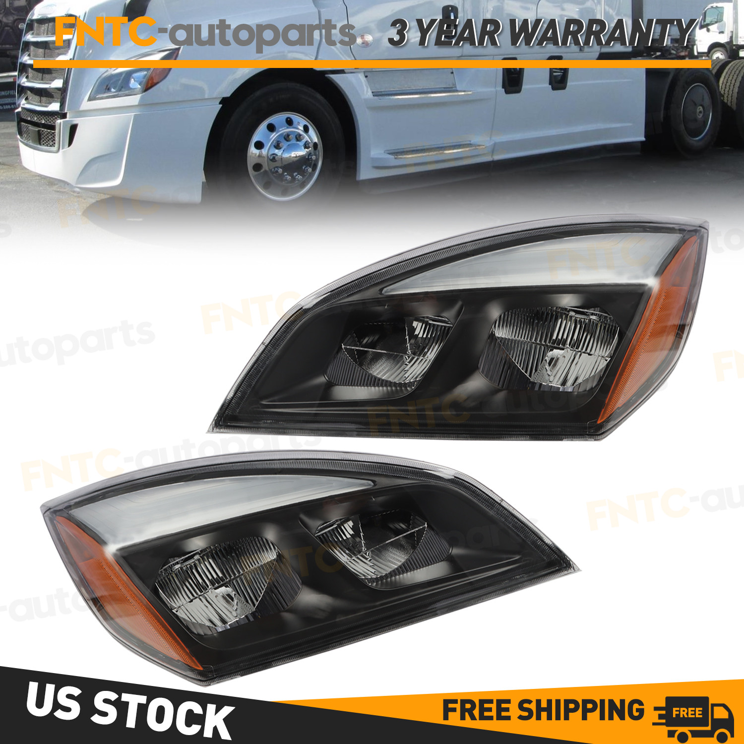 For 2018-2025 Freightliner Cascadia Pair Full LED Headlamps Black Left Right