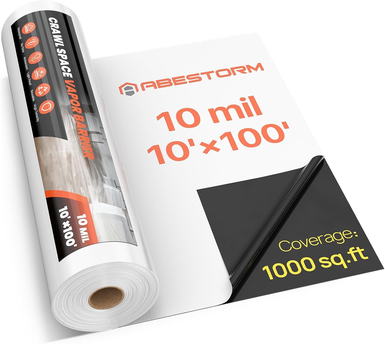 ABESTORM 10 Mil Vapor Barrier 10'x100' Thick Plastic Sheeting for Crawl Space