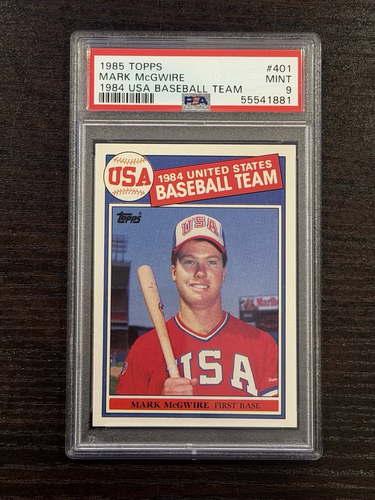 1985 Topps #401 MARK McGWIRE 1984 USA Baseball Team Rookie PSA 9 MINT New Label 1985 Topps #401 MARK McGWIRE 1984 USA Baseball Team Rookie PSA 9 MINT New Label