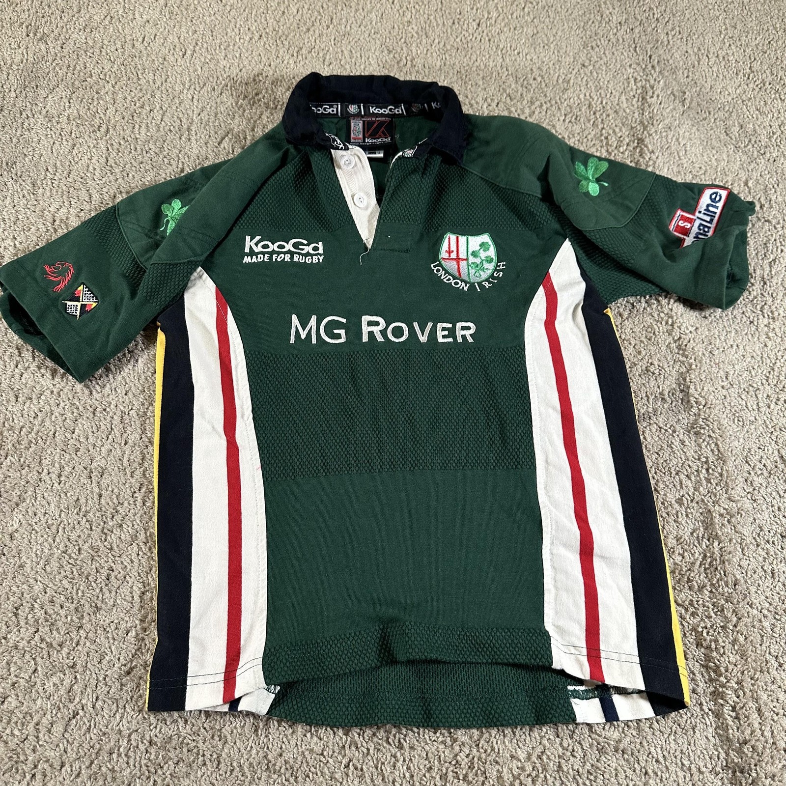 Vintage London Irish Jersey Boys Medium Green Rugby Shirt Kooga MG Rover Youth