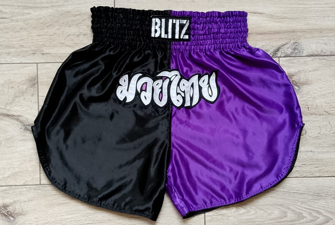BLITZ Martial Arts Mens Muay Thai Kickboxing MMA K1 Shorts Purple Black Size XL