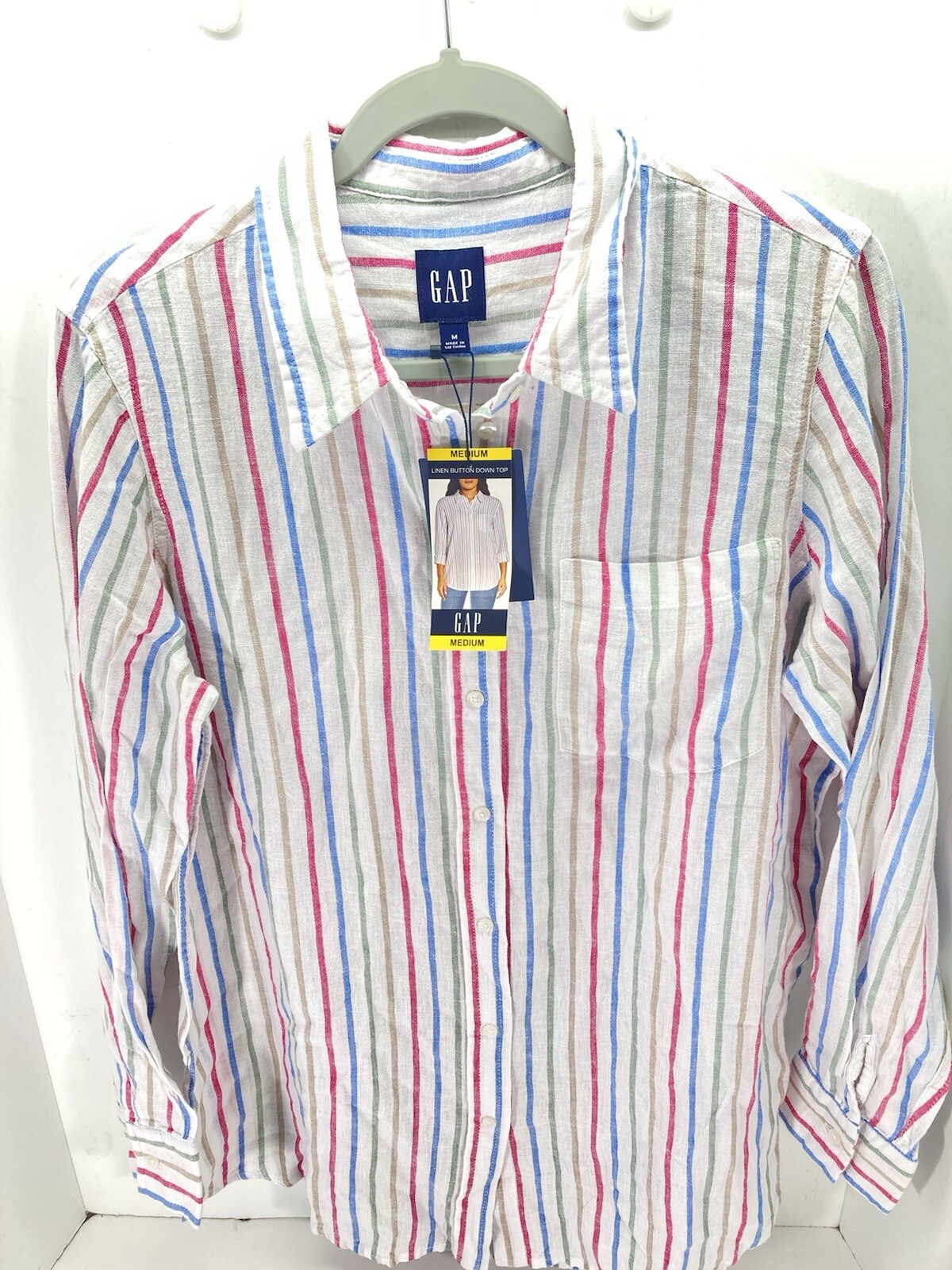Gap Linen Shirt Women Medium Stripe Button Long Sleeve Linen Blend Casual NWT