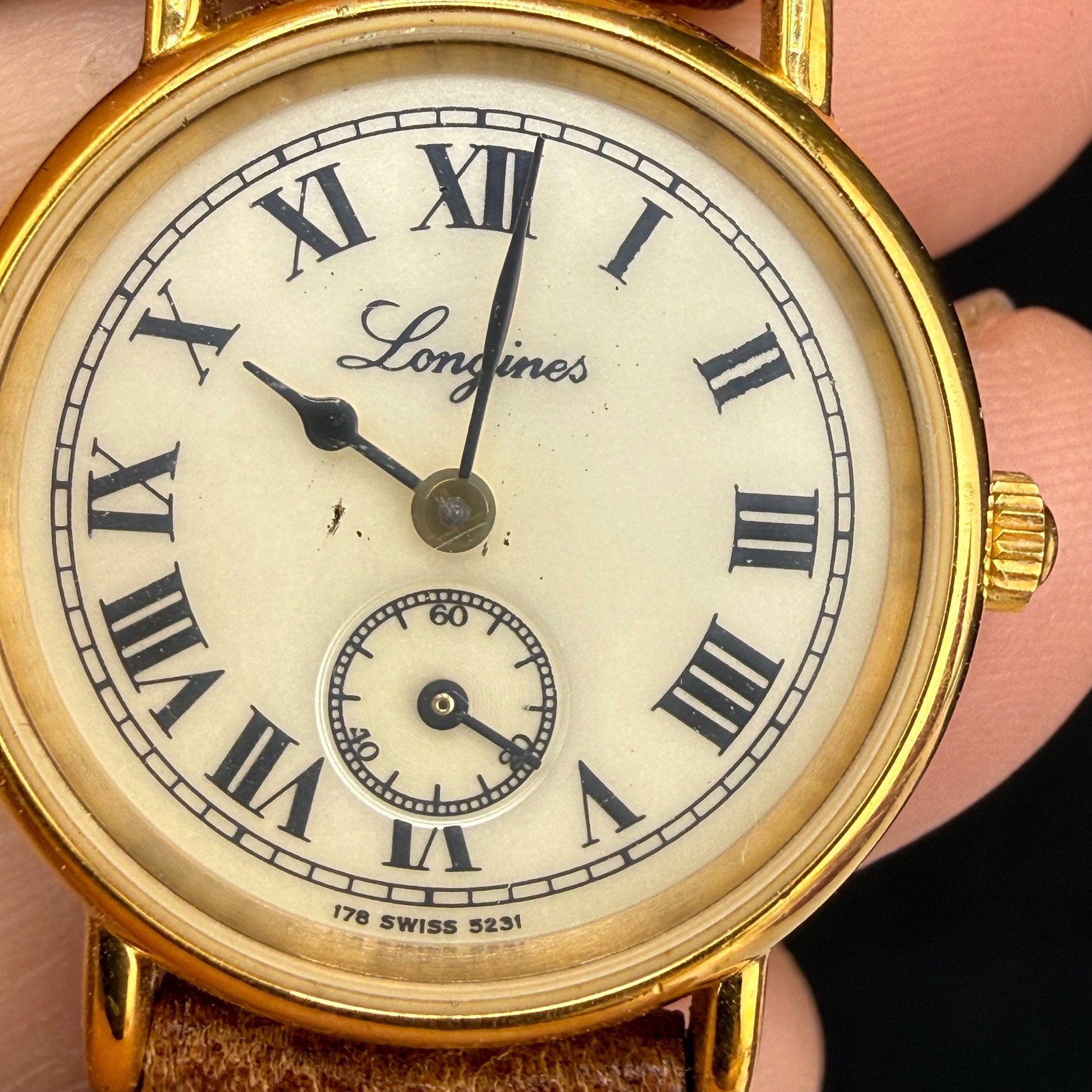 Vintage Longines Charleston Watch Gold Tone Roman Numeral Leather UNTESTED
