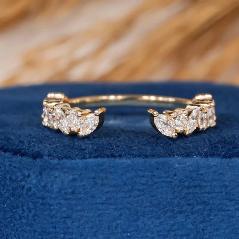 1.20TCW Marquise & Round Cut Moissanite Open Gap Ring Band 10k Solid Yellow Gold