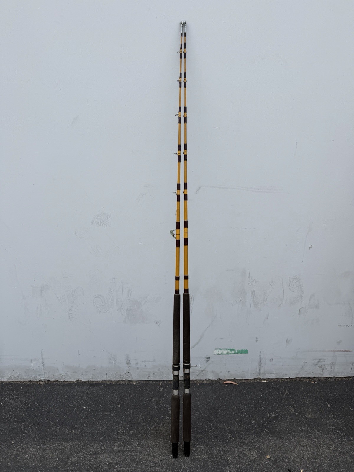 Pair Vintage Pacific FenGlass ST785 6.5ft Fishing Rods 30-80lb 7 Guides Bamboo