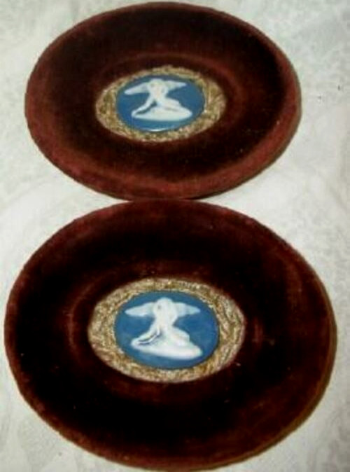 19th C French Miniature Limoges Cameos Framed Pate Sur Pate Nude Angels Velvet