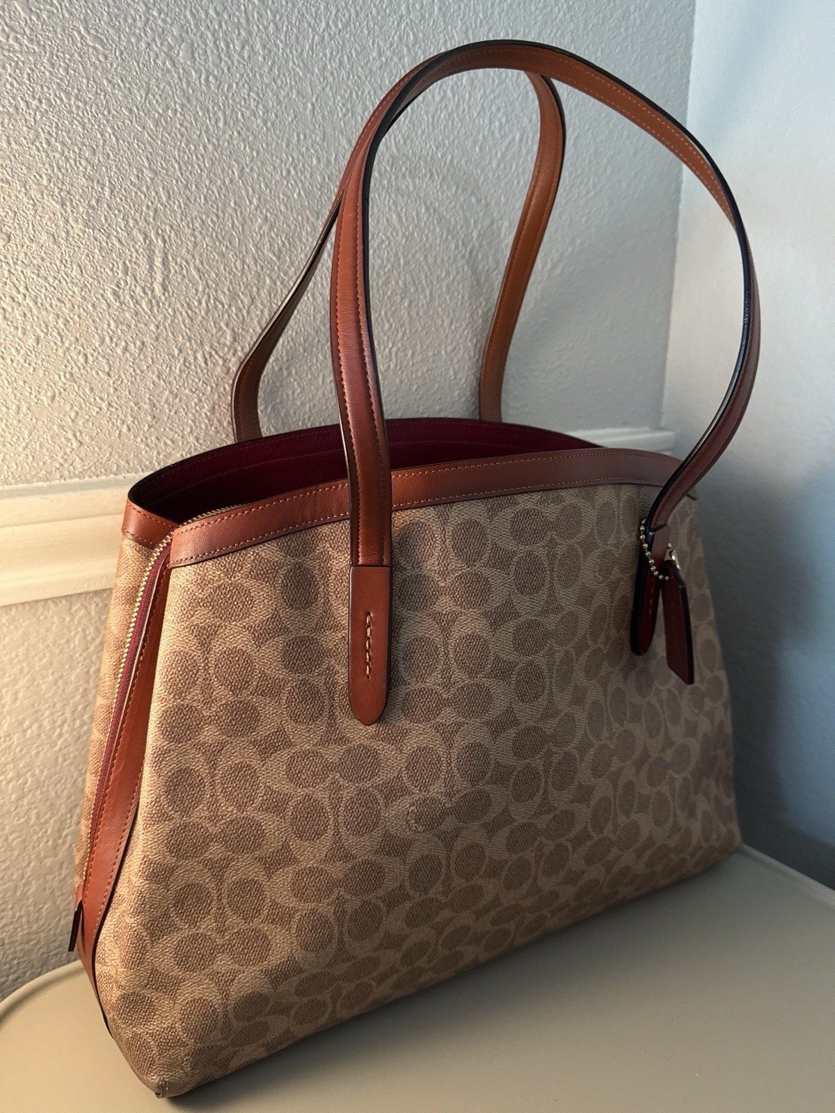 Coach Signature Charlie 40 Satchel Tan Rust Gold Coated Canvas Carryall 67033