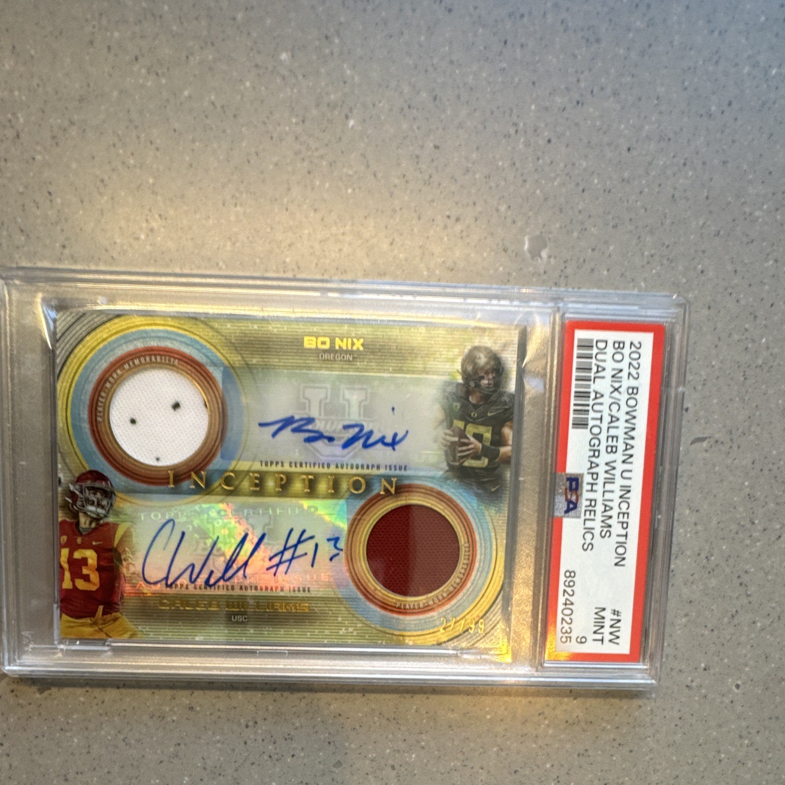 Topps 2022-23 Bowman Inception U Bo Nix/Caleb Williams DADR-NW /99 Auto Relic