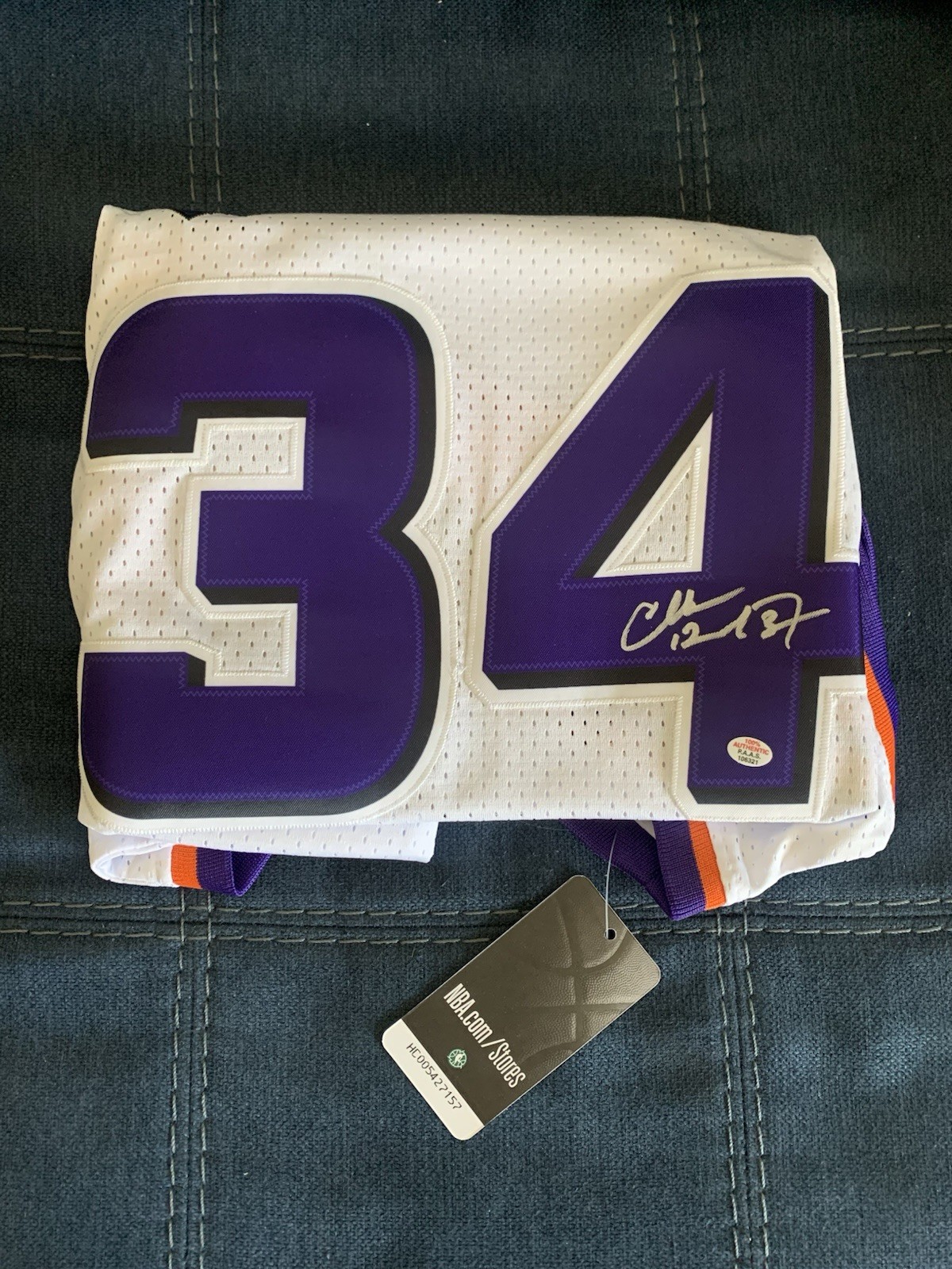 Charles Barkley Autographed Phoenix Suns Pro Style Basketball Jersey PAAS COA Charles Barkley Autographed Phoenix Suns Pro Style Basketball Jersey PAAS COA