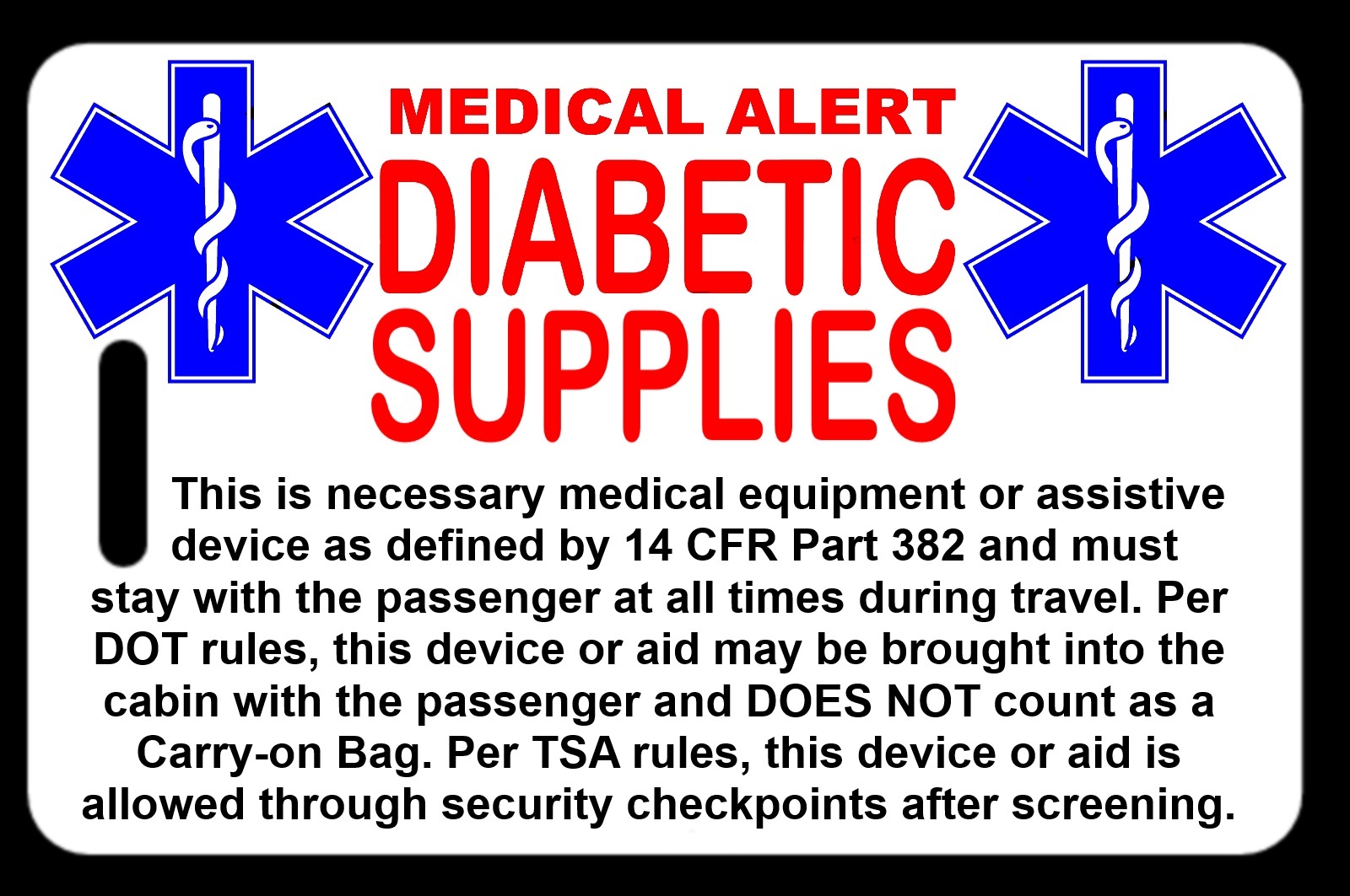 Personalized Carry-On Diabetic Supplies  Bag Tag - TSA