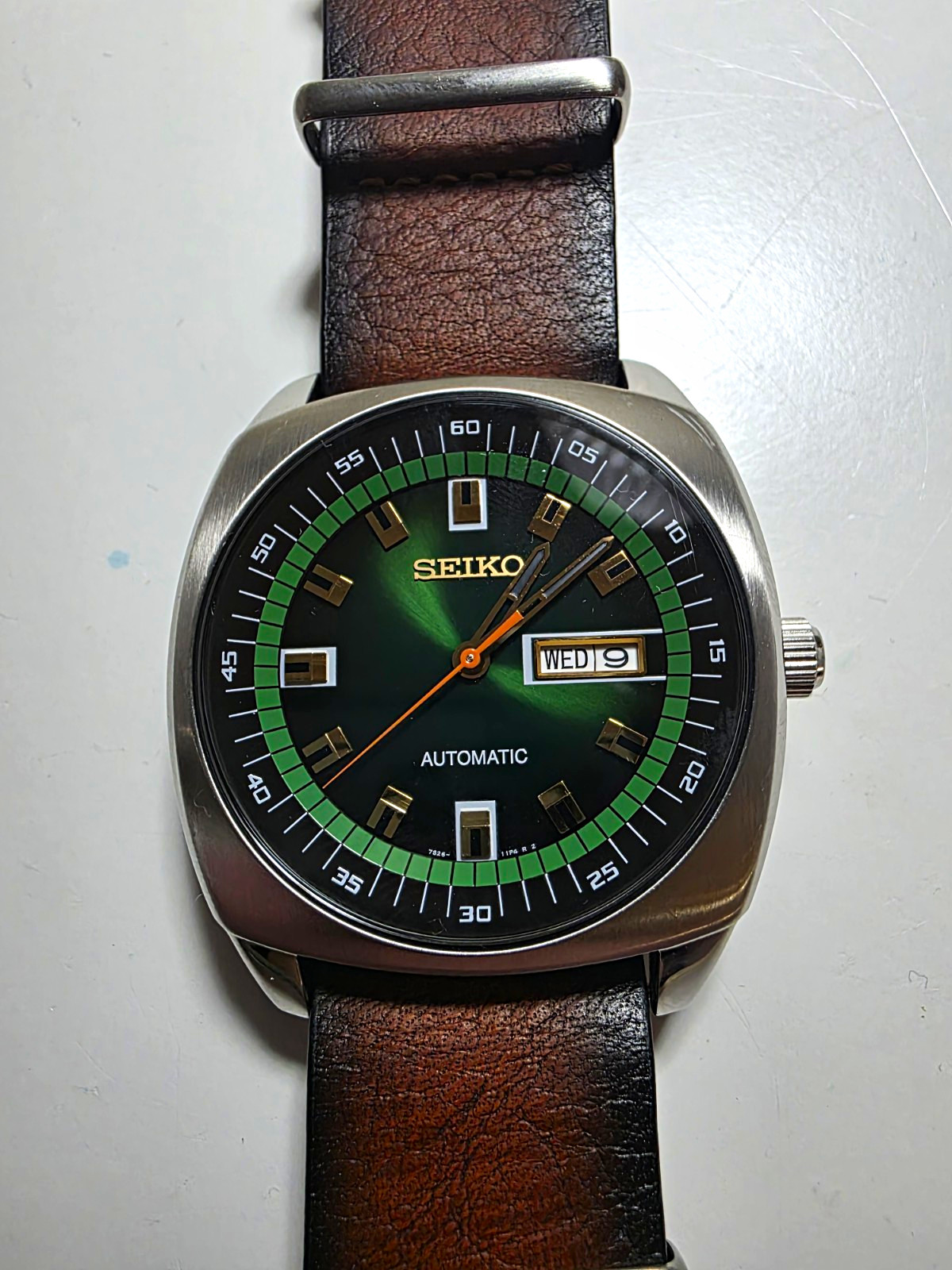 Seiko Recraft Automatic Green Dial Day/Date Cushion Case Leather Strap w/ Box Seiko Recraft Automatic Green Dial Day/Date Cushion Case Leather Strap w/ Box