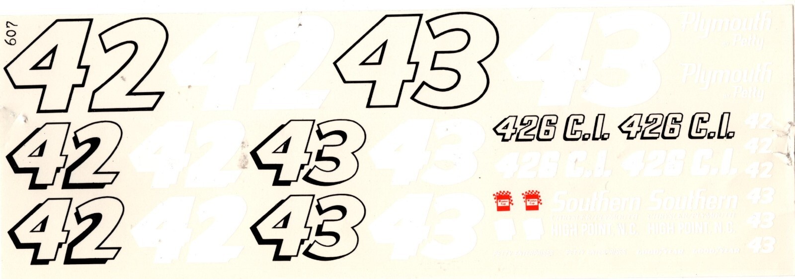 Fred Cady 607 #42/#43 Southern Chrysler Plymouth  Drag decal