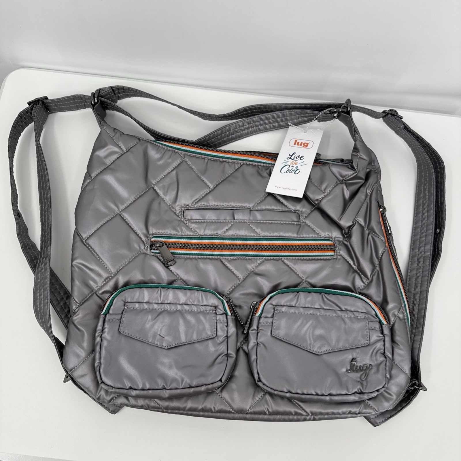 Lug Zipliner 2 Hobo Convertible Backpack Bag purse Tote Metal Pearl NEW