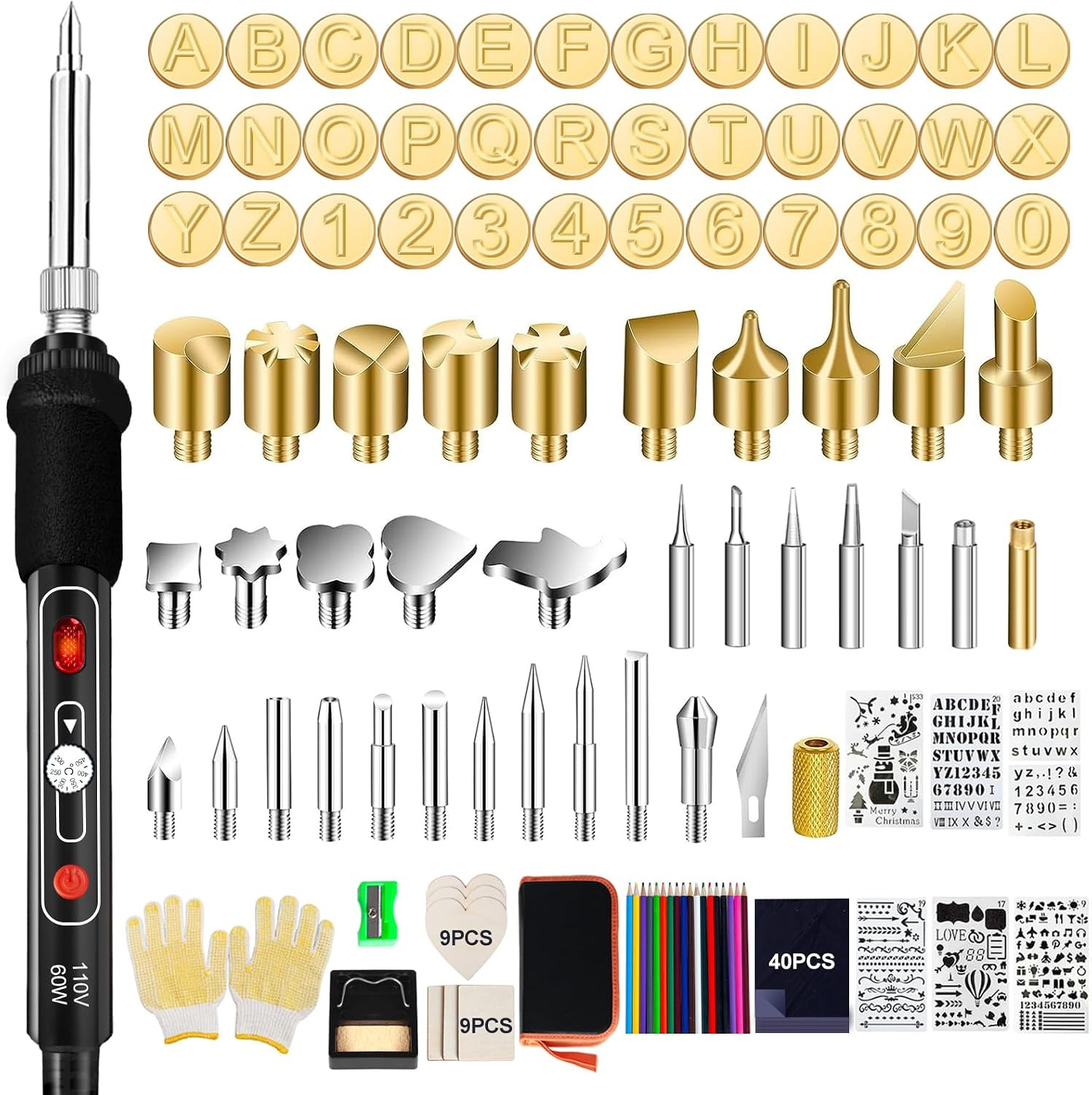 Wood Burning Kit, 163 Pcs Wood Burner Tool Kit with Letters and Numbers, Pyrogra Wood Burning Kit, 163 Pcs Wood Burner Tool Kit with Letters and Numbers, Pyrogra
