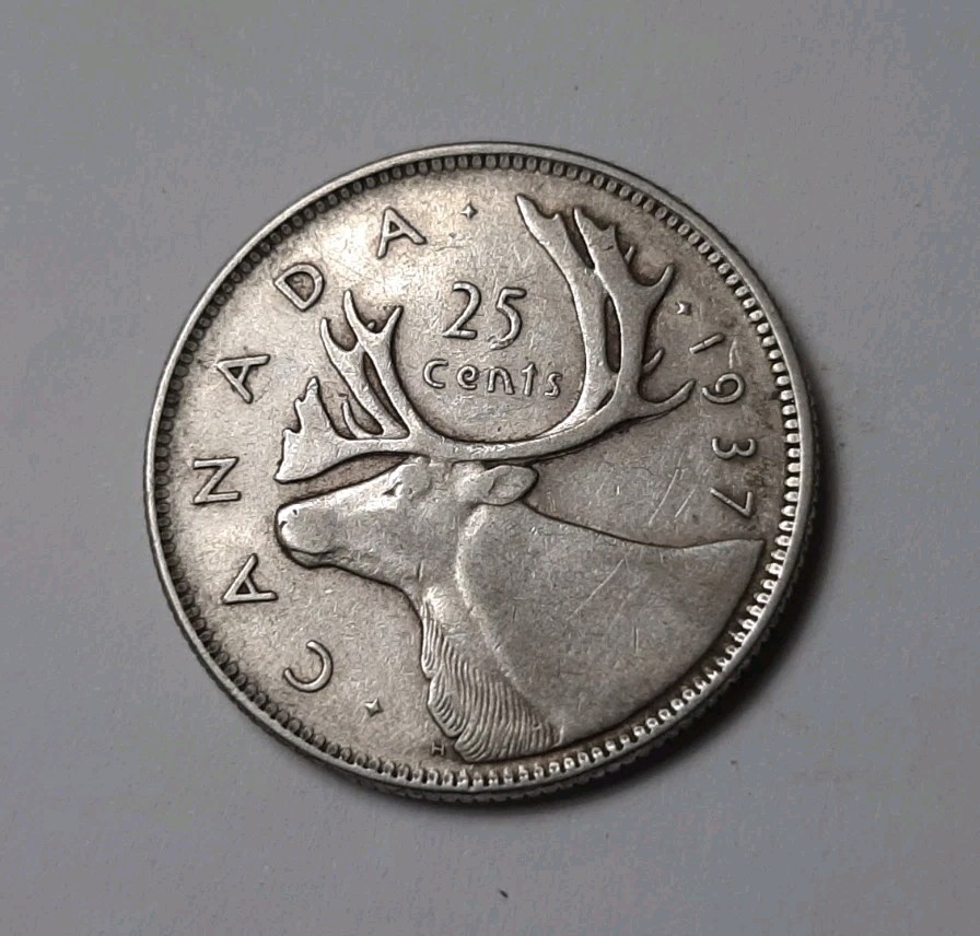1937 Canada 25 Cents (80% Silver) Coin - King George VI