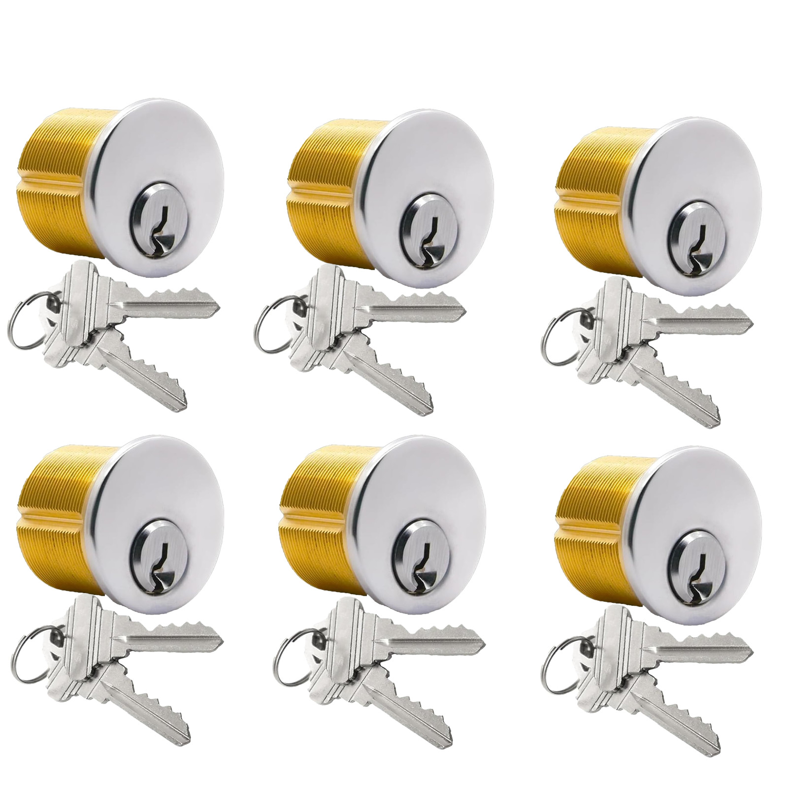6PCS Brass Mortise Door Cylinder Locks 1 1/8\