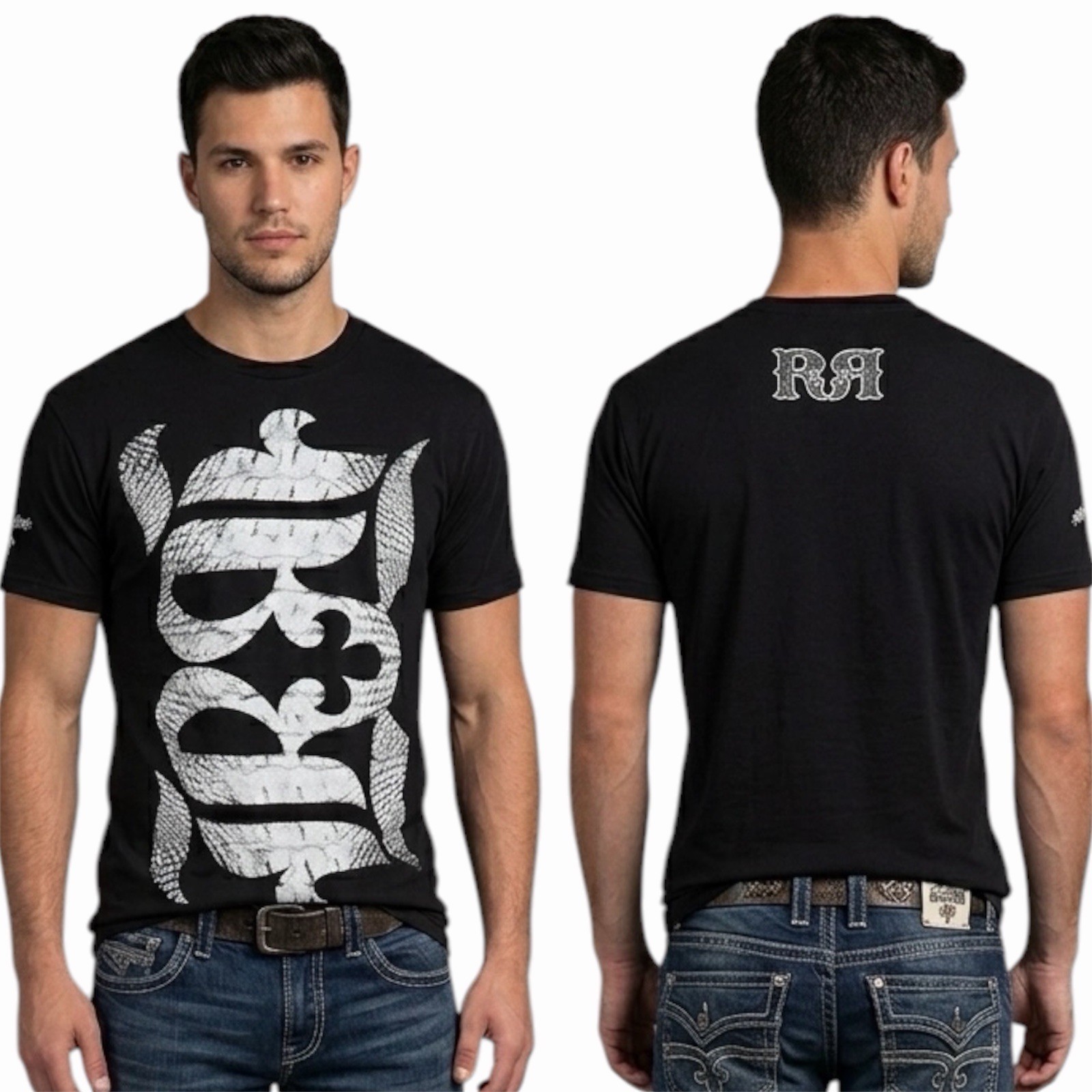 ROCK REVIVAL JEANS Black LAFLIN Regular Fit Short Sleeve Graphic T-shirt NWT