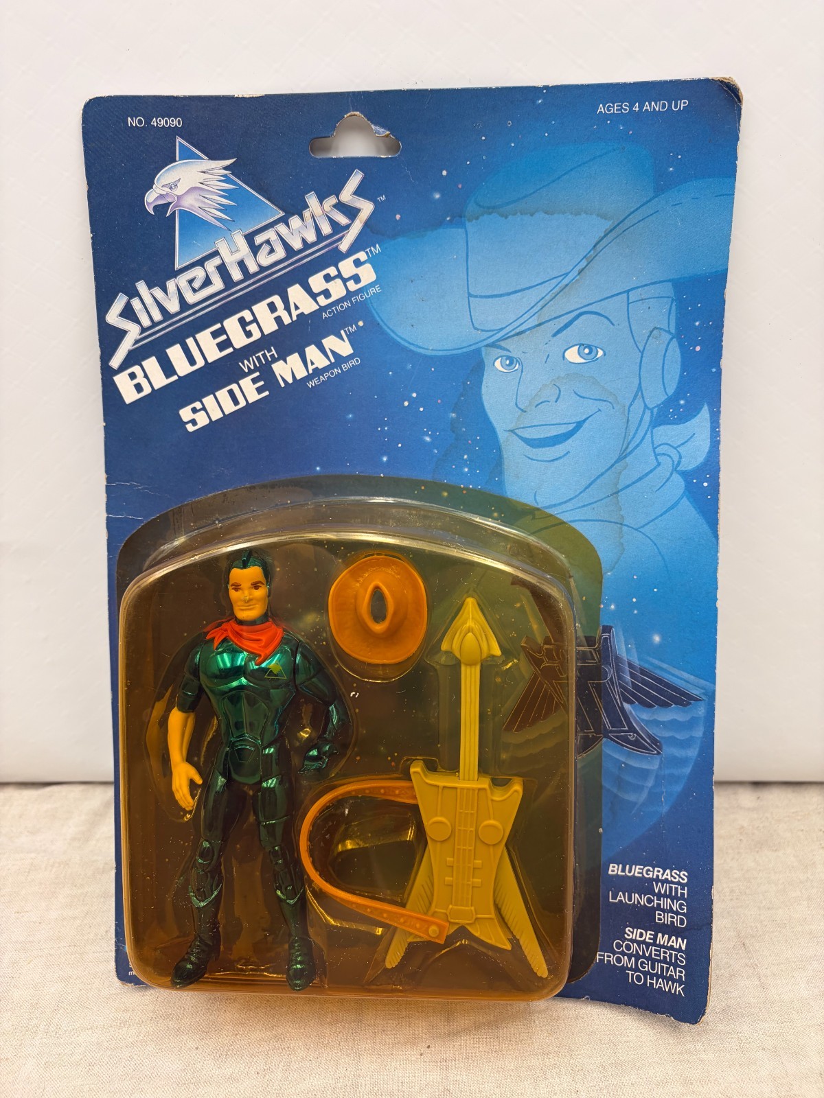 Vintage 1986 Kenner Silverhawks action figure Bluegrass with Sideman on card