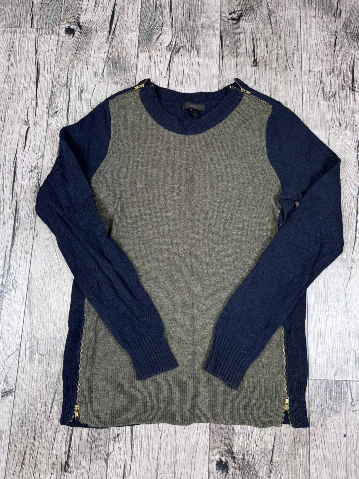 J.Crew Black 100% Wool  Sweater Zip Shoulder & Sides Women\'s Small Blue