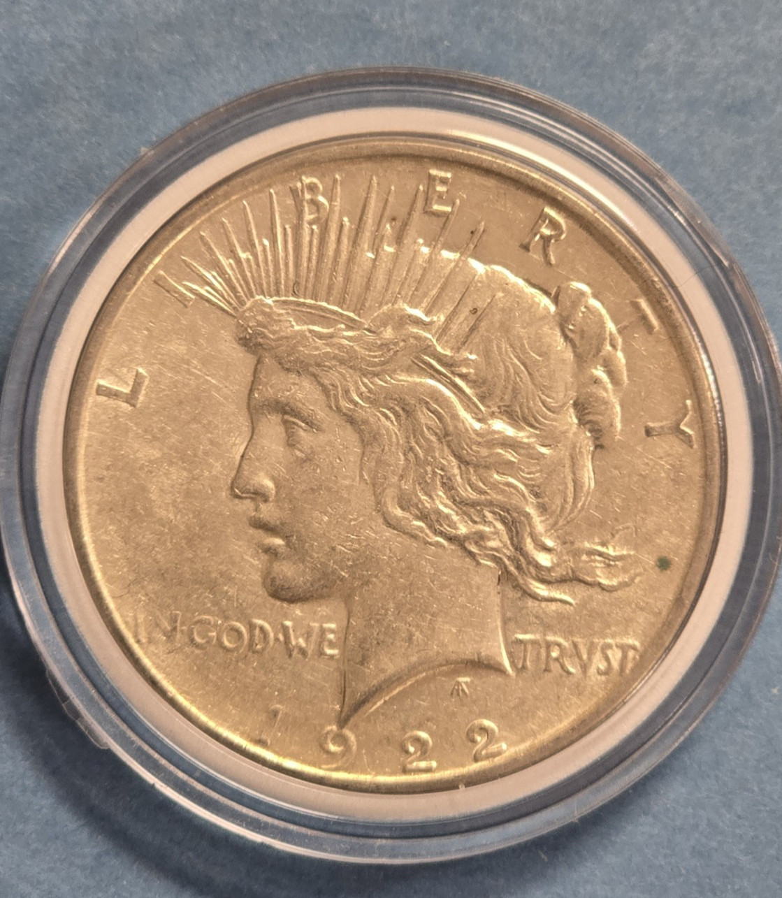 15022DSE CAPSULED U.S. SILVER PEACE DOLLAR $1 YEAR 1922 DENVER SLIDER COIN 90%AG