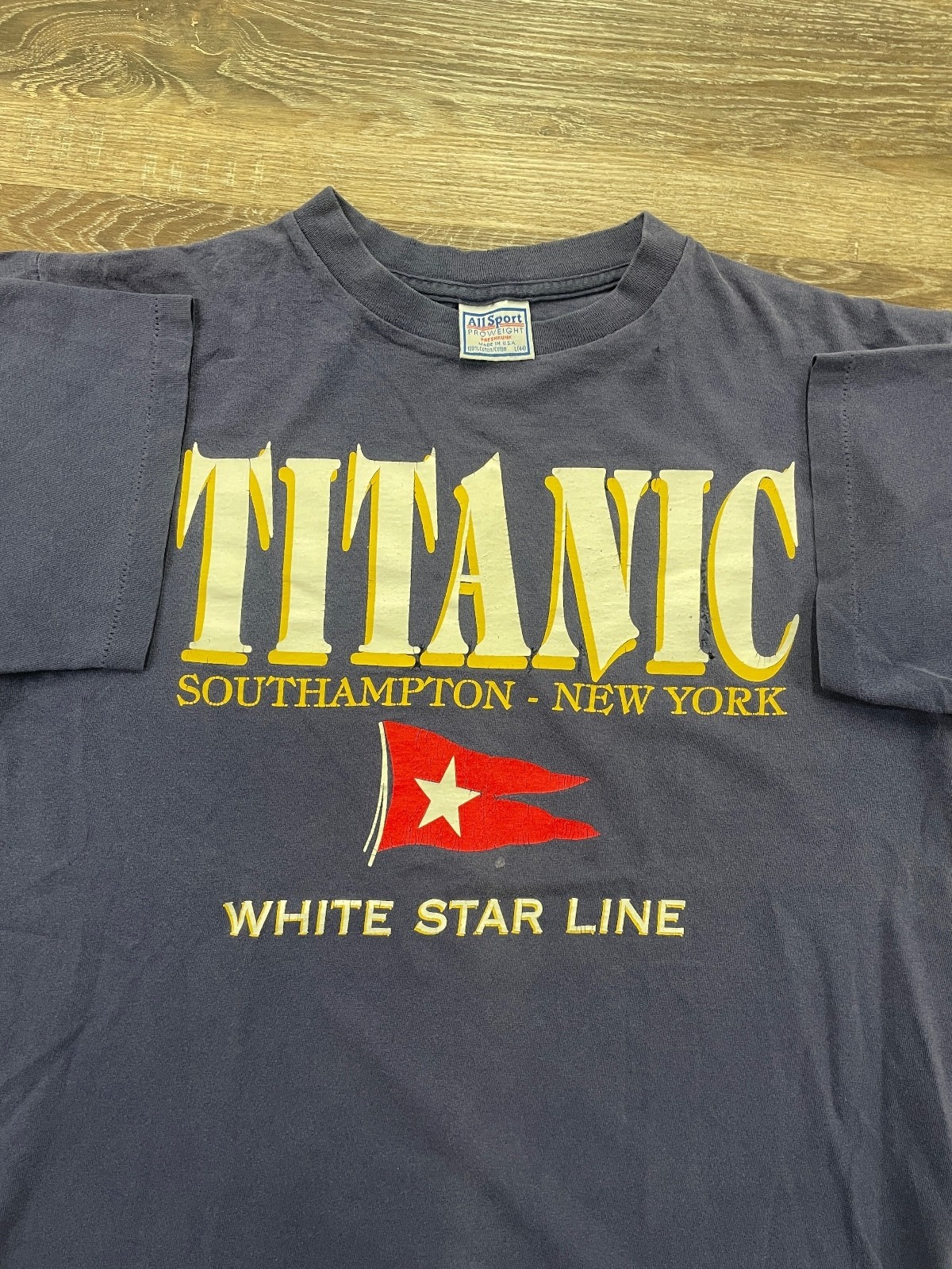 Vintage 1990s Titanic White Star All Sports Tag Faded Tshirt Vintage 1990s Titanic White Star All Sports Tag Faded Tshirt