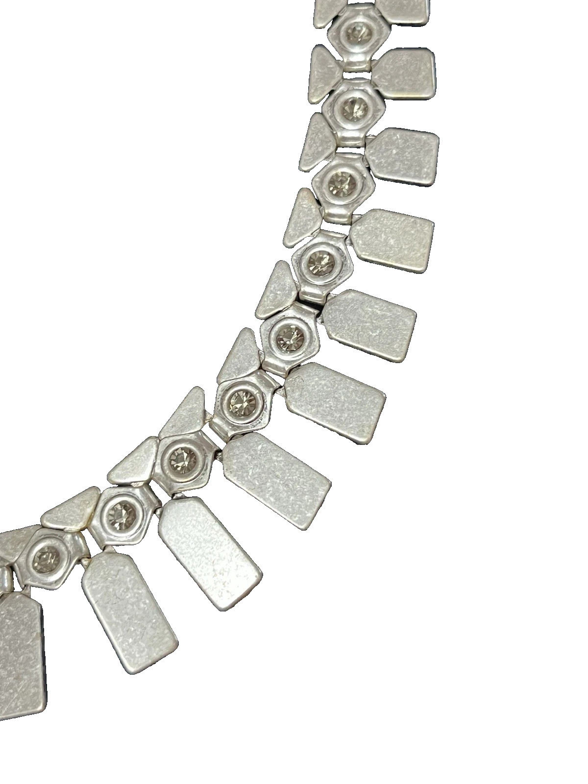 VTG Premier Designs Necklace Primitive Modernist Gun Metal/Crystal Gems 20\