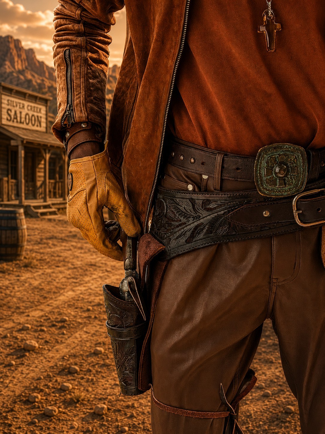 The Best Western Leather Gun Holster Belt - Left or Right Hand - Made 2 Fit Ammo