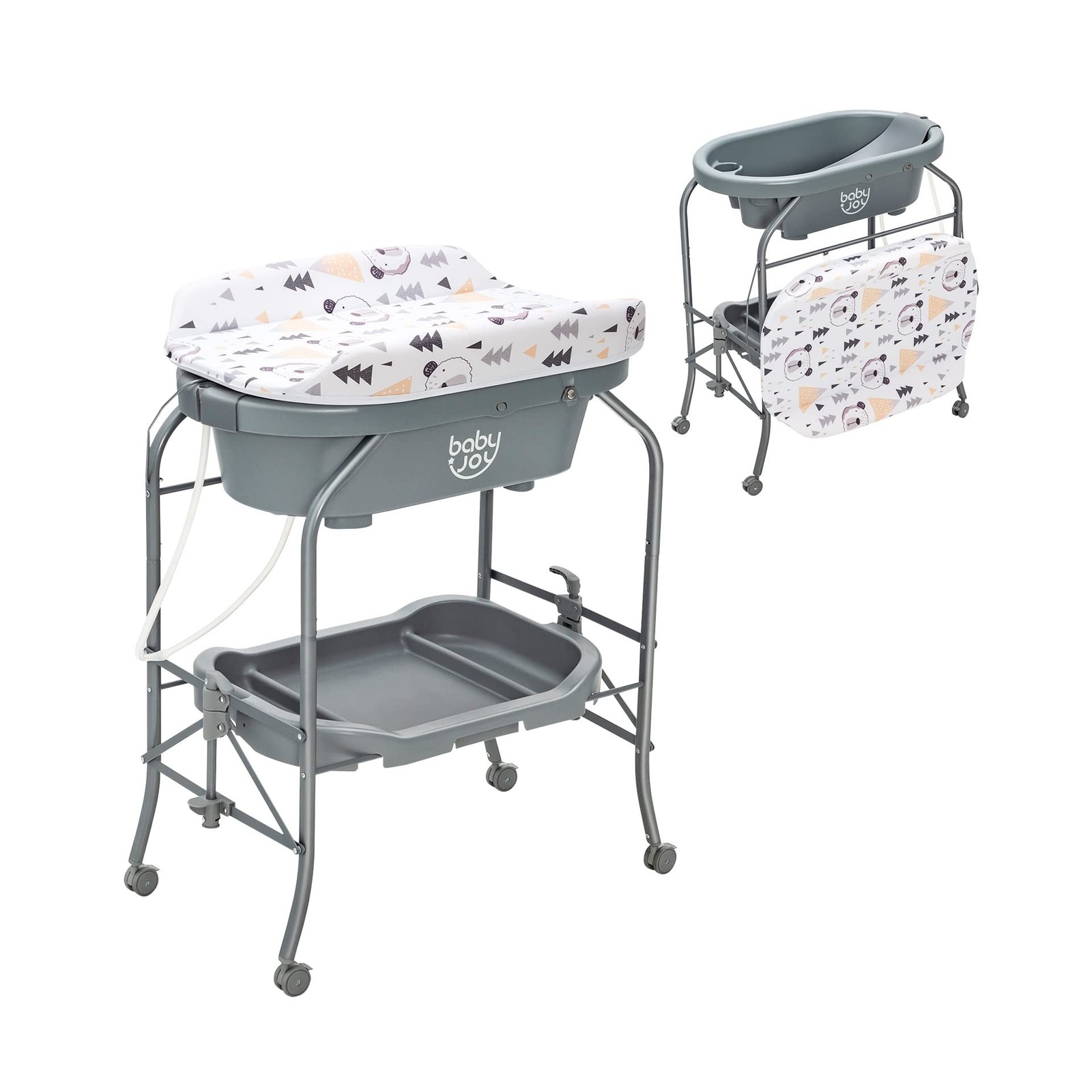 BABY JOY Baby Bathtub with Changing Table, Foldable Infant Diaper Changing St... BABY JOY Baby Bathtub with Changing Table, Foldable Infant Diaper Changing St...