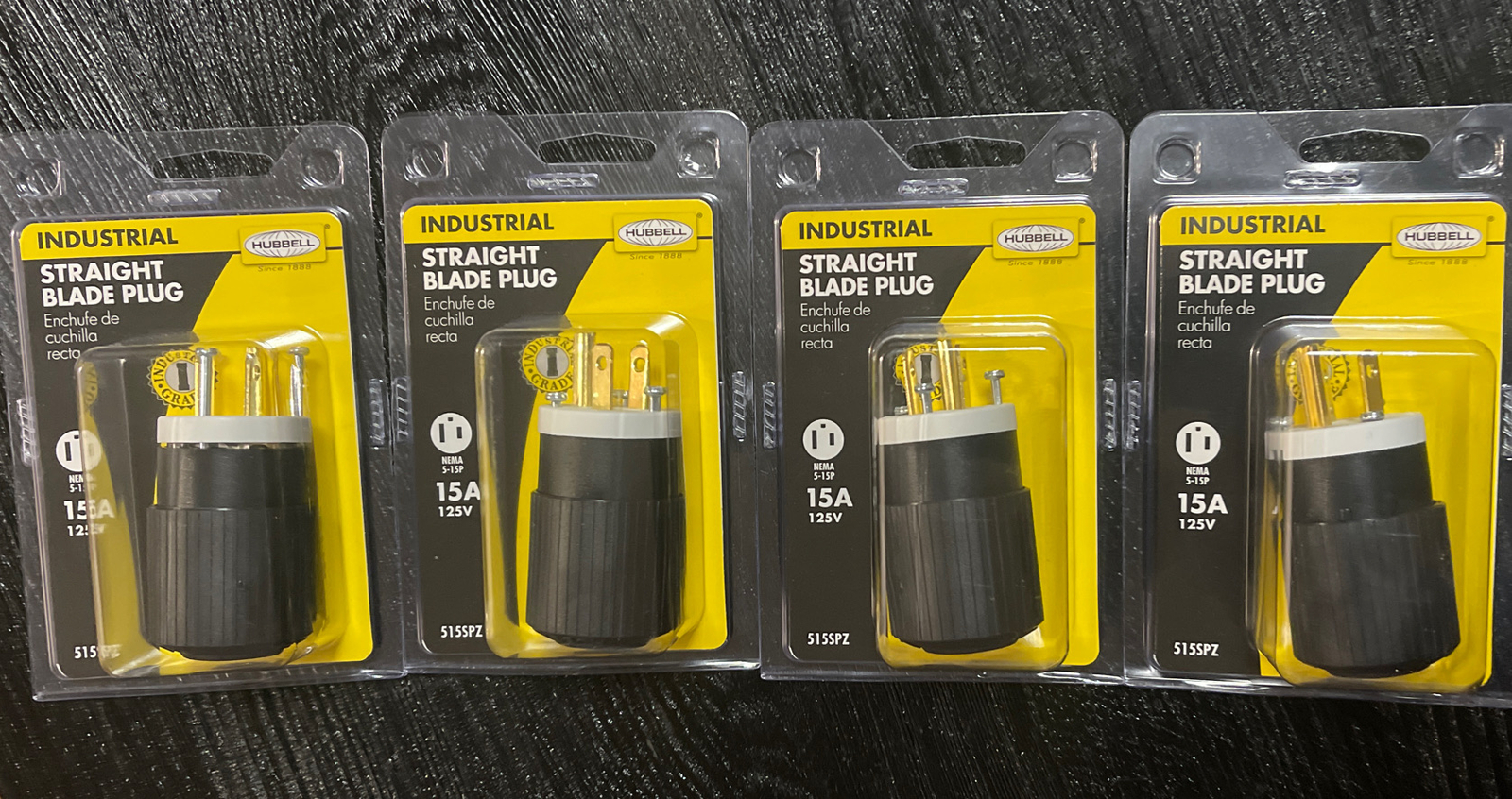 4 Pack 15A 125V NEMA 5-15P STRAIGHT BLADE PLUG Industrial Grade
