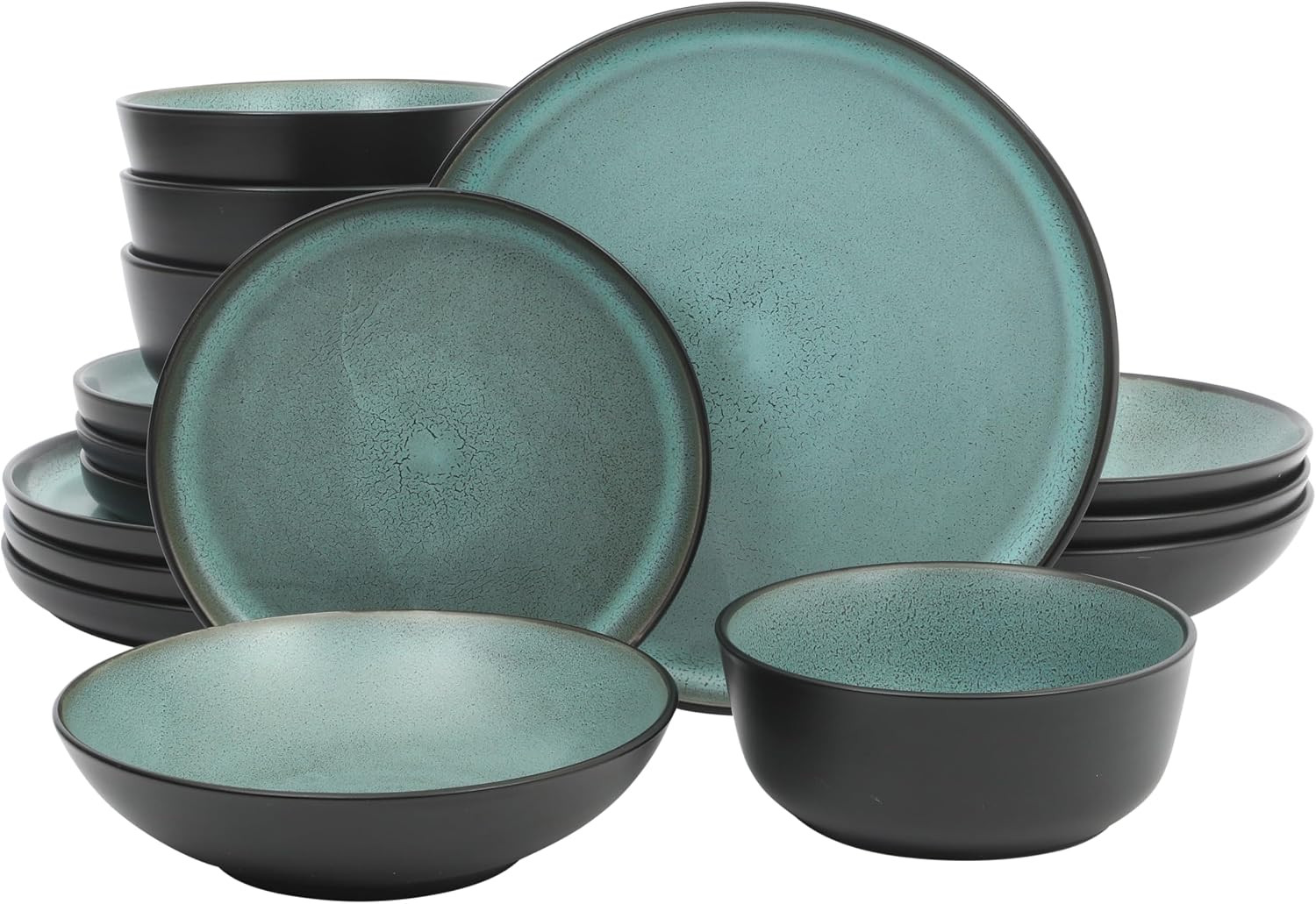 Tribeca Loft 16-Piece Dinnerware Set – Matte Black and Green Tribeca Loft 16-Piece Dinnerware Set – Matte Black and Green