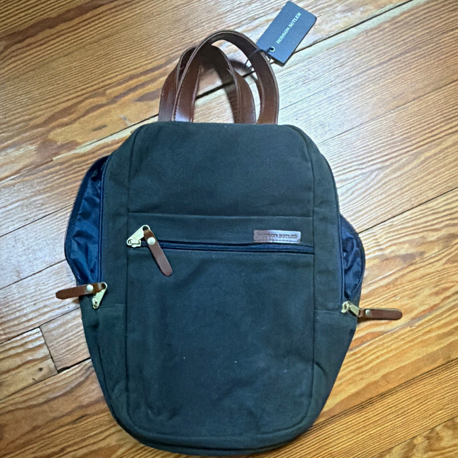 Hudson Sutler Solid Green/Brown Bag Zip Leather Strap