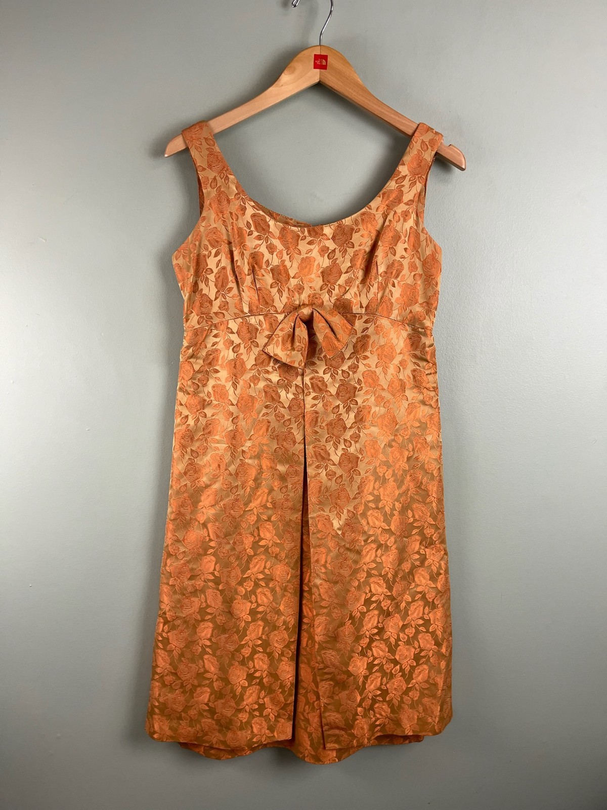 Vintage Sue Leslie of California 50s Dress Orange Floral Jacquard Dress Sz 8 Bow