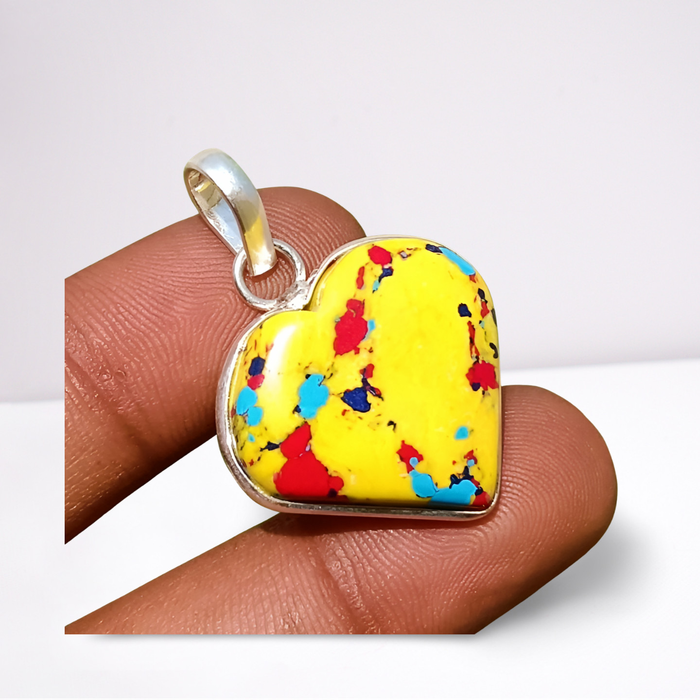 Lovely Mosaic Jasper Gemstone Heart Pendant 925 Sterling Silver Plated Jewelry Lovely Mosaic Jasper Gemstone Heart Pendant 925 Sterling Silver Plated Jewelry