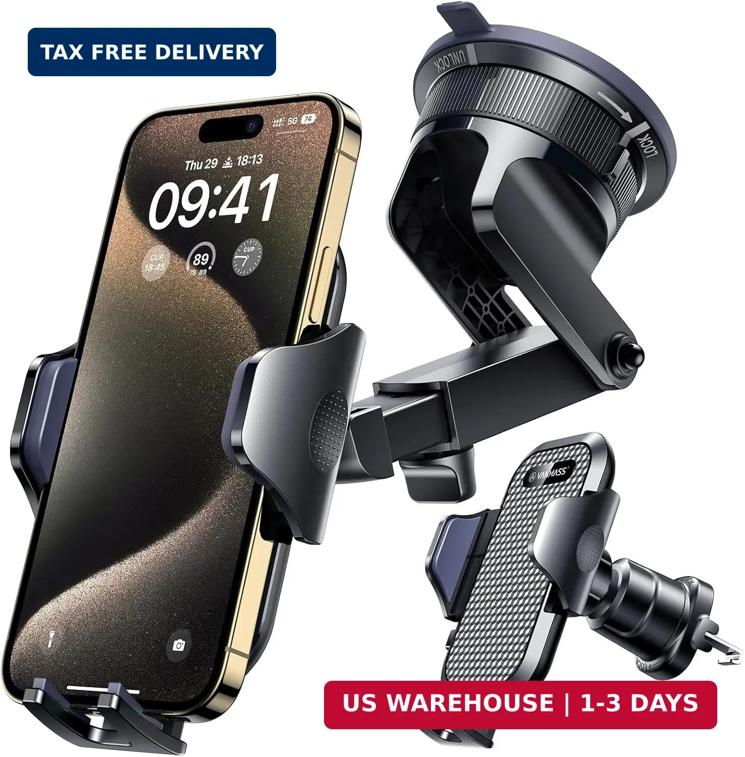 [True Military-Grade] Car Phone Holder VANMASS [Upgraded Strongest Suction&Clip]