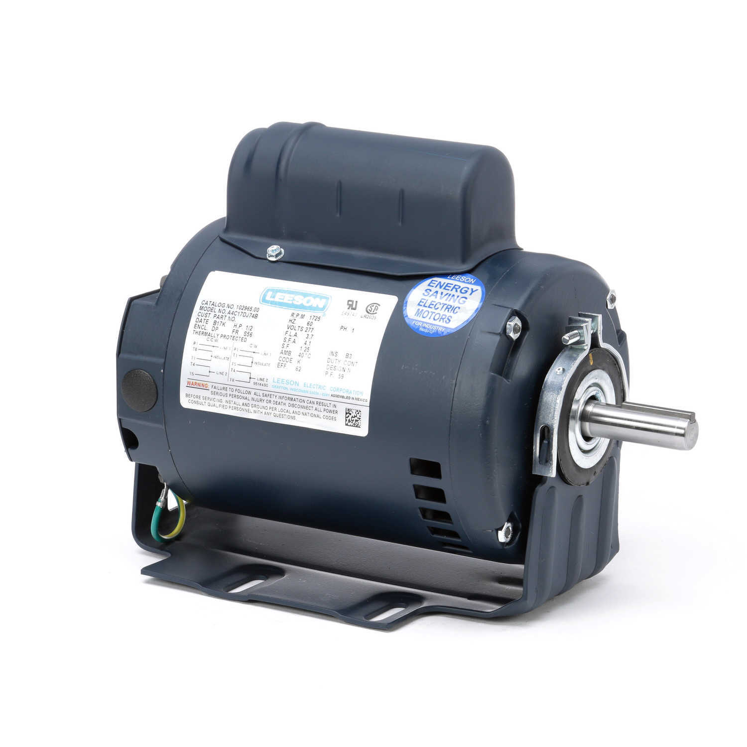 Leeson 102965.00 Electric Motor 1/2 HP 1725 Rpm 1PH 277 V 56 Frame A4C17DJ74B
