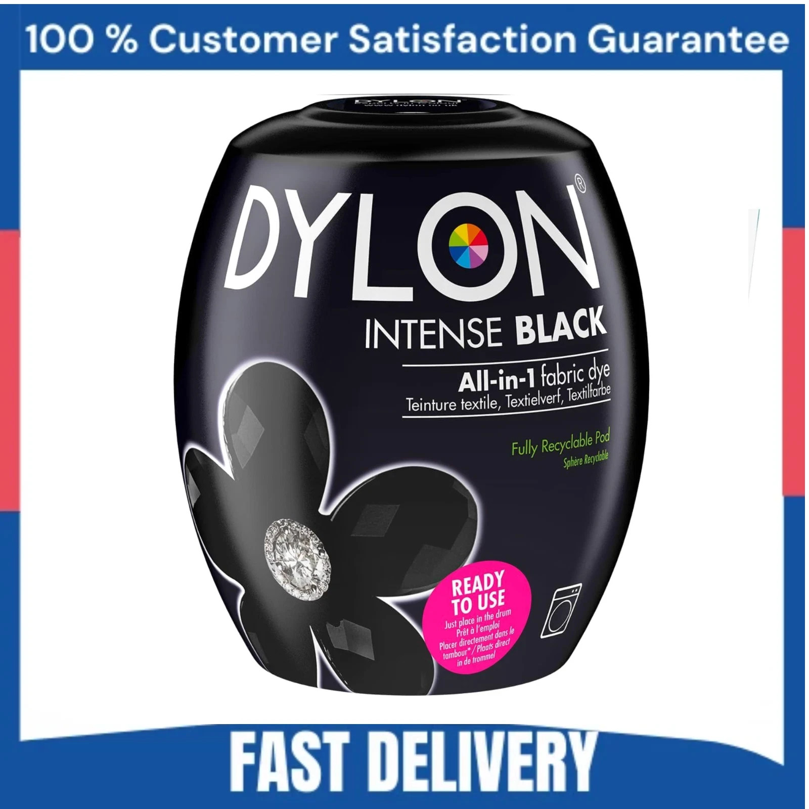 Dylon Machine Dye Pod Intense Black 350g for Fabrics Revive Jeans Towels