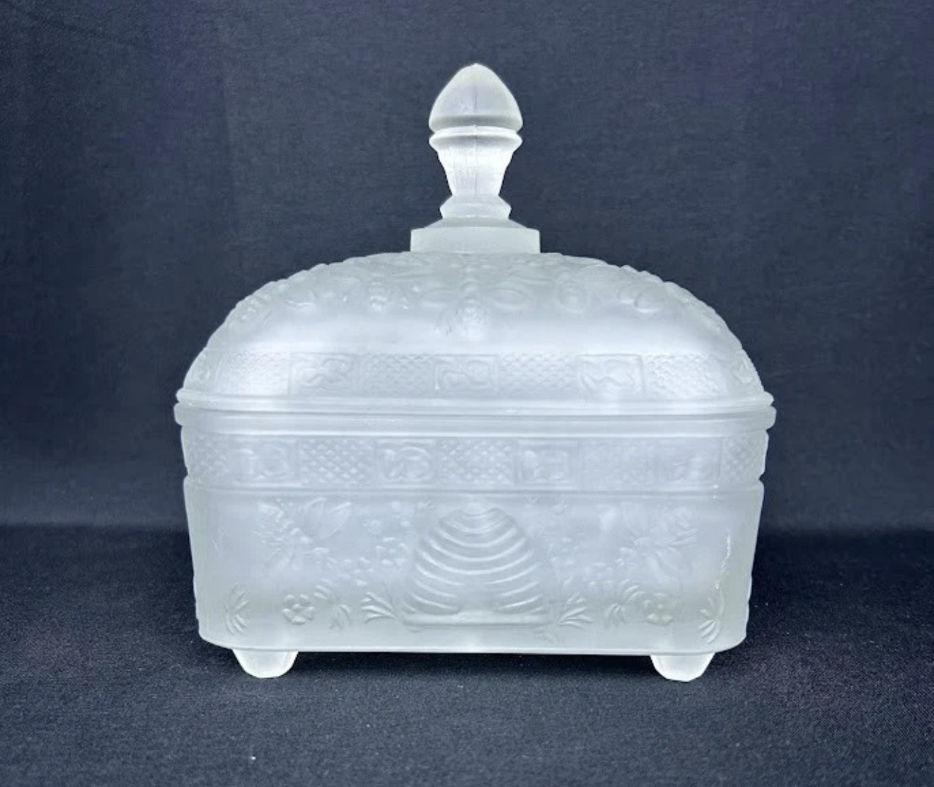Vintage Clear Frosted Bee Box-Excellent