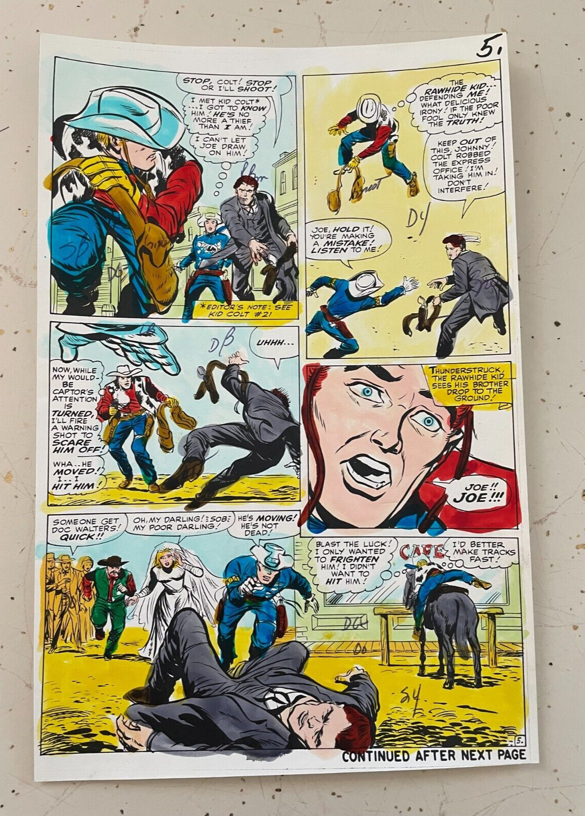 RAWHIDE KID #50 art original color guide  KID COLT SHOOTS RAWHIDES BRO WEDDING