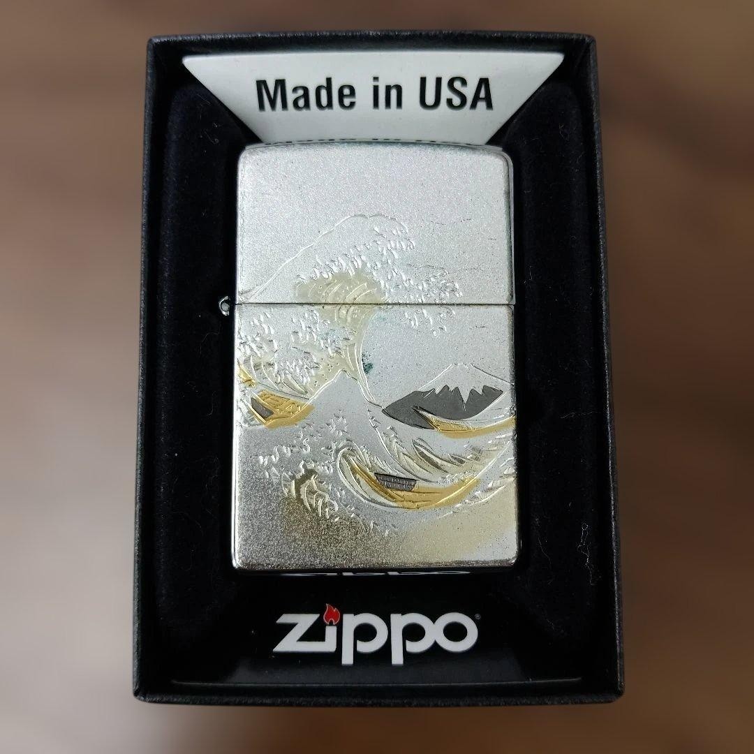 Zippo Ukiyoe Ocean Big Wave Mt. Fuji Electroforming Import from Japan