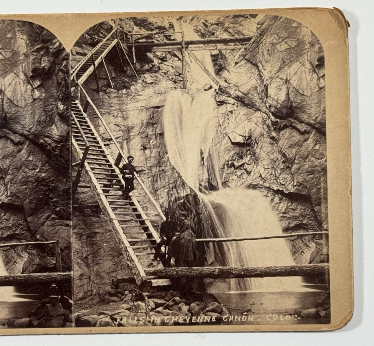 Falls of Cheyenne Cañon Colorado Stereoview, Waterfall Stairway, Large 4