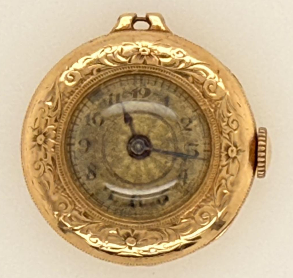 C.1915 ART NOUVEAU 14K GOLD LADIES SWISS WATCH 15 JEWELS 25MM RUNNING