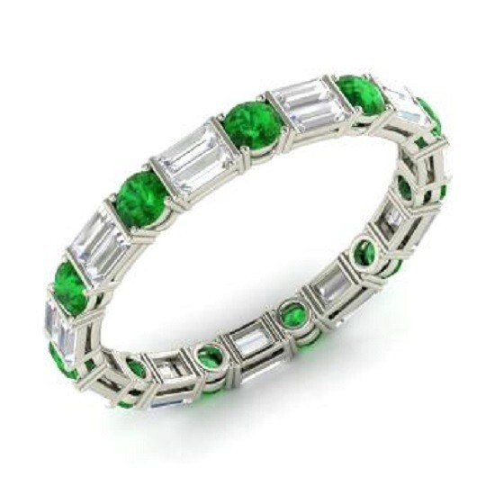 1.96 Ct Real Natural Emerald Diamond Wedding Eternity Band 14K White Gold