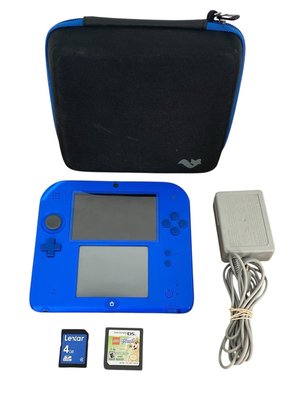 Nintendo 2DS Blue Wi-Fi Console + Charger SD Card, Game, Case Mario Kart 7 *READ