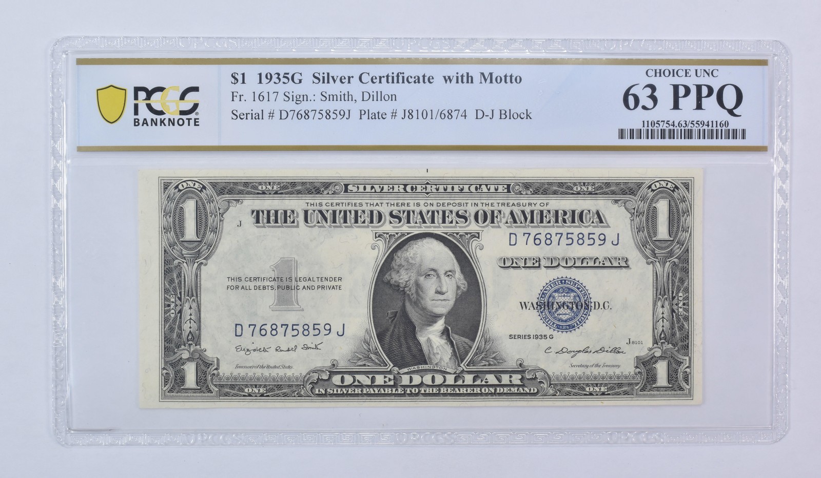 1935 G $1 Silver Certificate With Motto Fr#1617 Choice Unc 63 PPQ PCGS