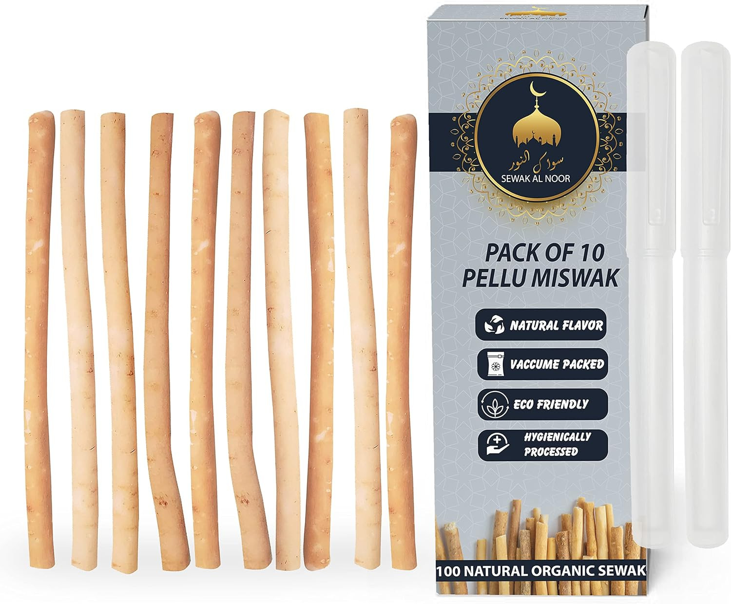 Miswak Sticks Pack of 10 with Holder - Vacuum Sealed Natural Flavored Chew Stick Miswak Sticks Pack of 10 with Holder - Vacuum Sealed Natural Flavored Chew Stick