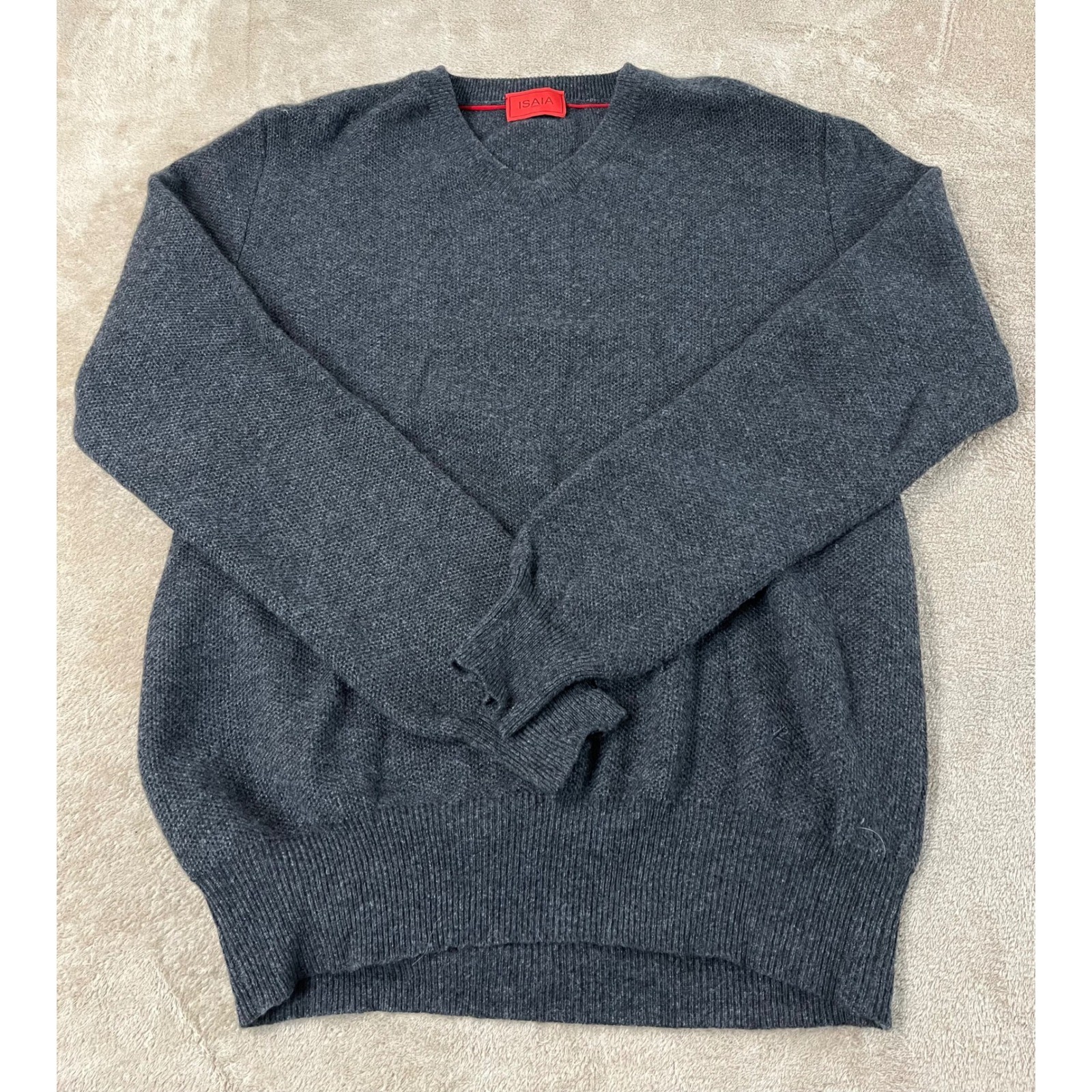 Isaia Napoli Cashmere Sweater Men\'s Size Large Gray V-Neck Long Sleeve EUC