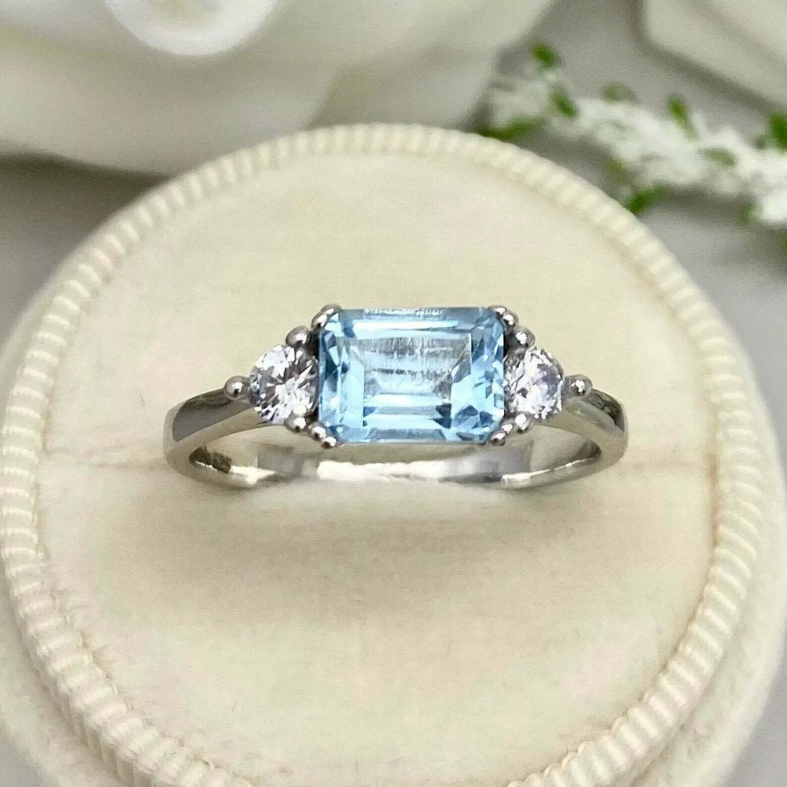 2.10Ct Emerald Cut Lab Created Aquamarine Engagement Ring 14k White Gold Plated 2.10Ct Emerald Cut Lab Created Aquamarine Engagement Ring 14k White Gold Plated