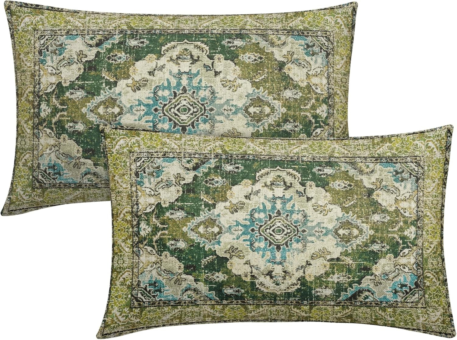 2 Pack 12x20 Inch Boho Lumbar Pillow Covers Sage Green Blue Floral