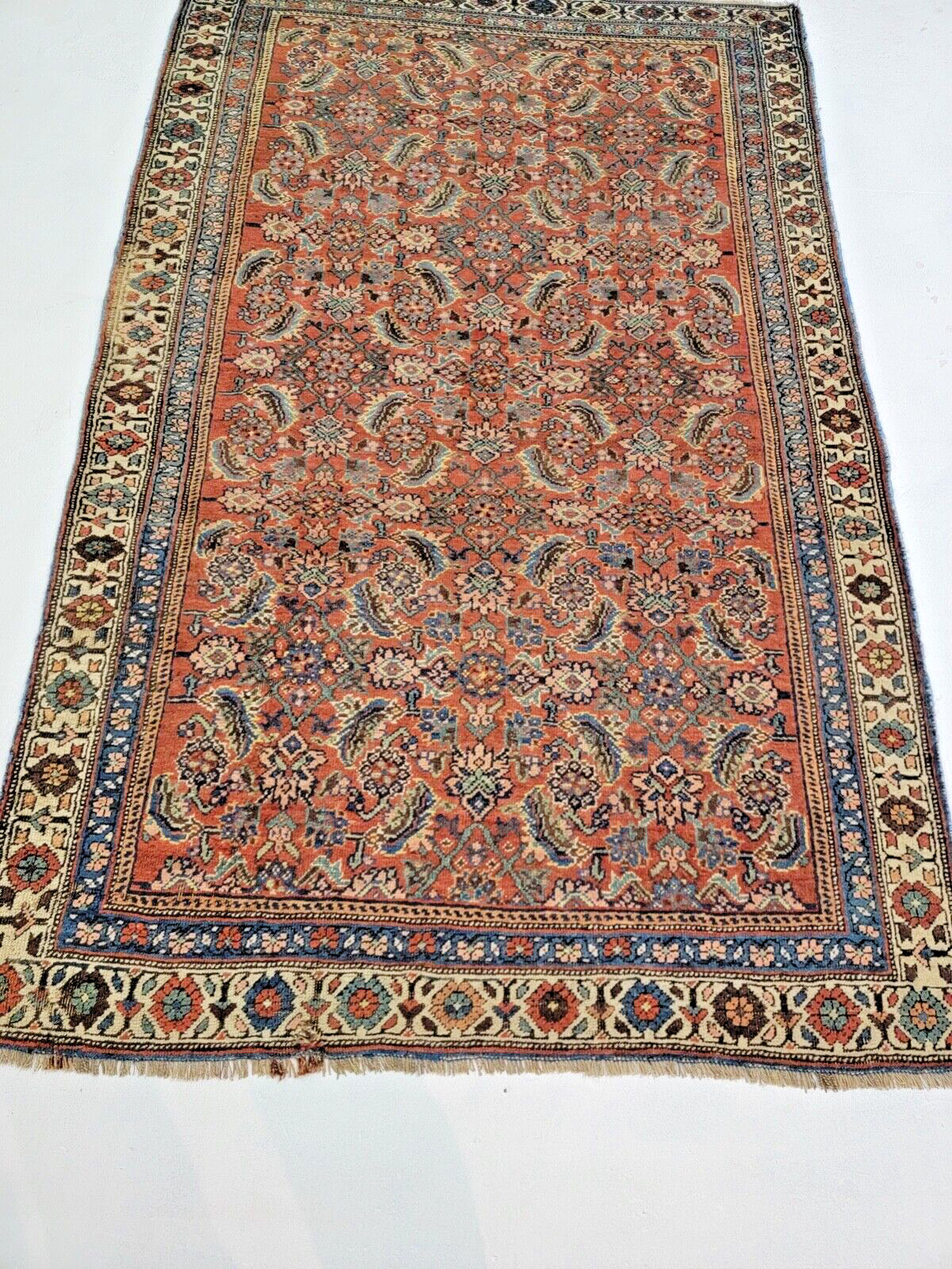 Antique Oriental Hand-Knotted Wool Area Rug Multicolor/Red 4\'2\